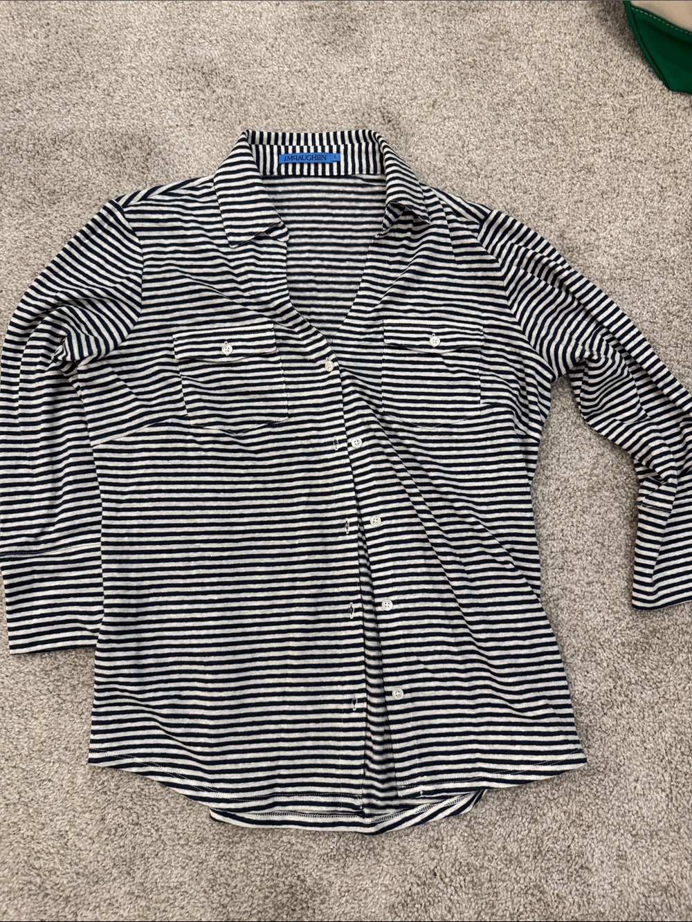 Striped Button-Up Shirt in Black and White Knit- Casual Women’s Shirt